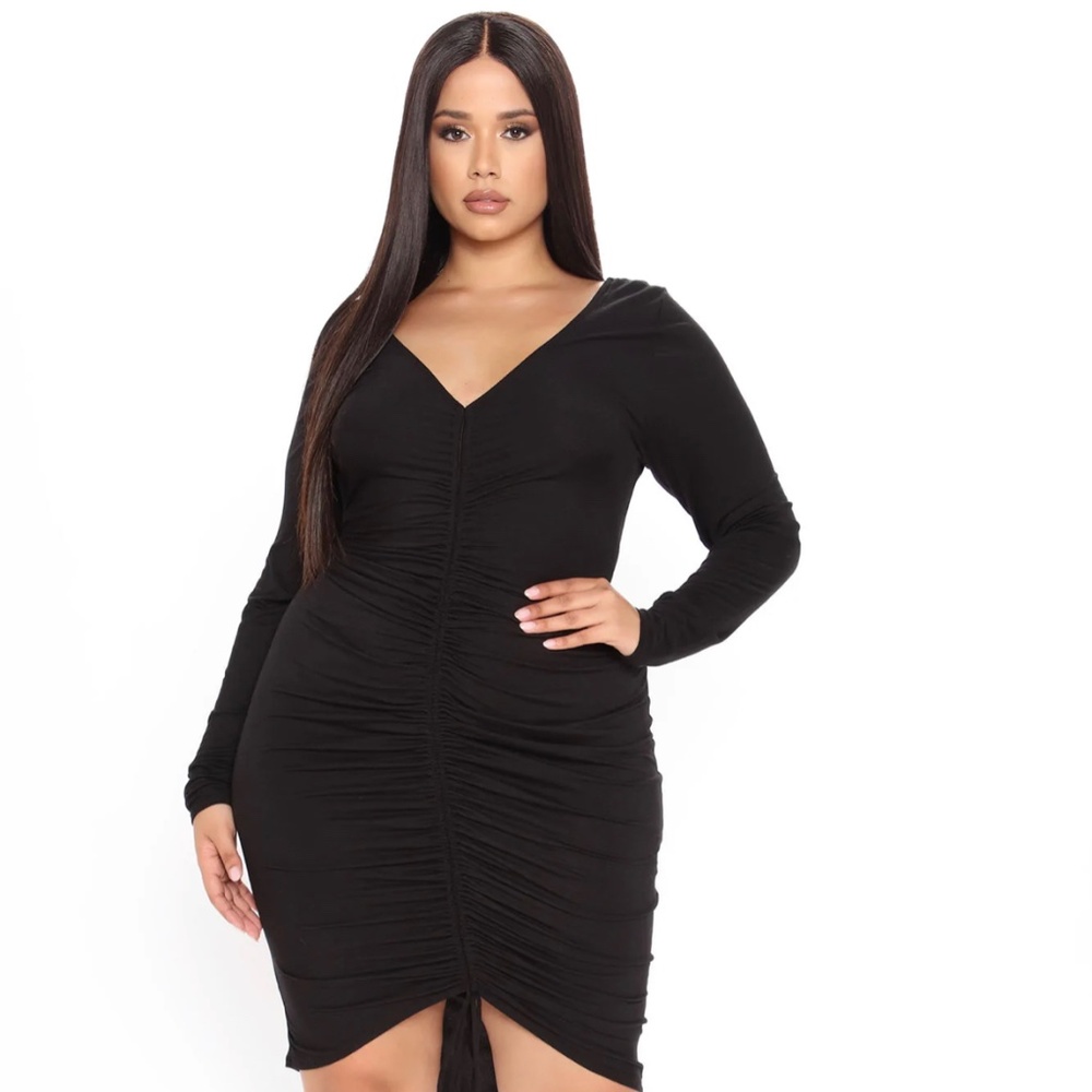 Fashion Nova Black Ruched Dress